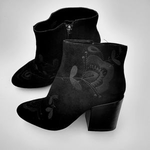 French Connection black suede low boots, size 7